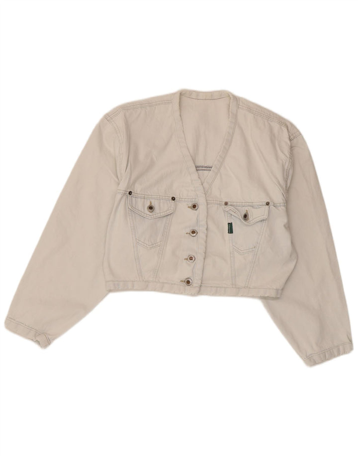 Kenny S Womens Crop Oversized Denim Jacket UK 10 Small White Cotton