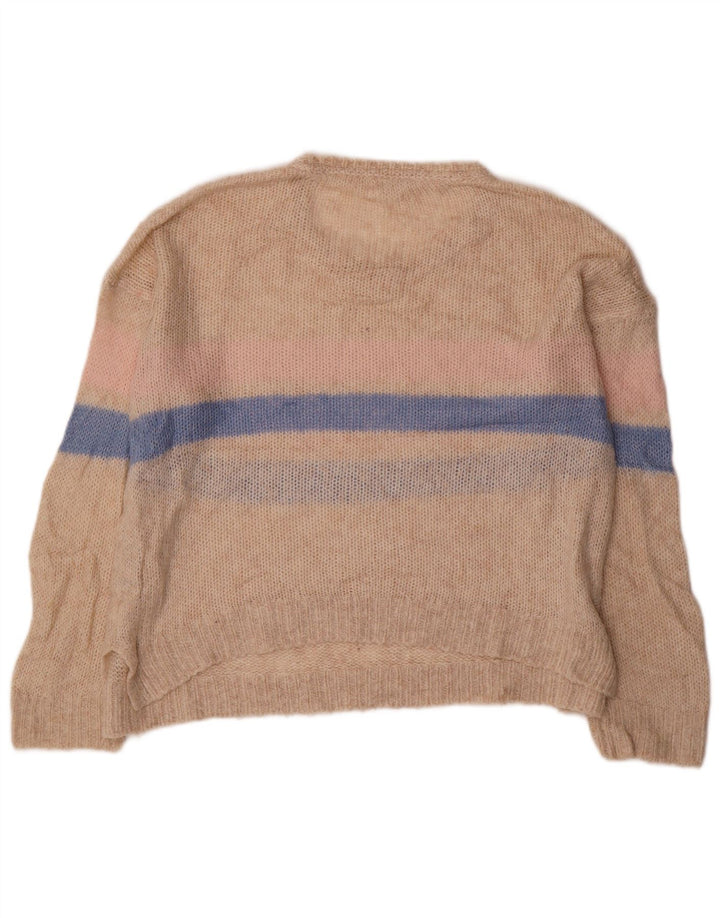 FAT FACE Womens Boat Neck Jumper Sweater UK 12 Medium Beige Striped