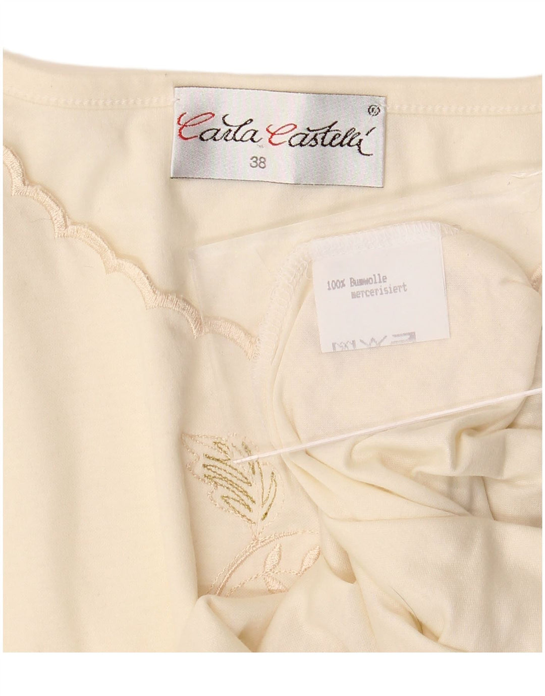 VINTAGE Womens T-Shirt Top EU 38 Medium Off White Floral Cotton