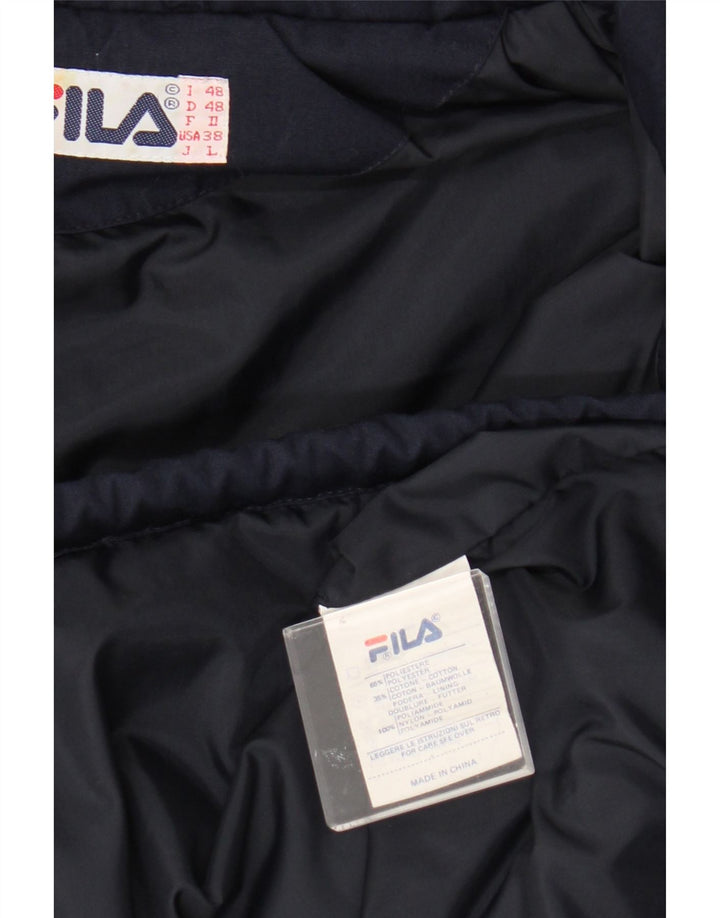 Fila Mens Hooded Windbreaker Jacket IT 48 Medium Navy Blue Polyester Retro