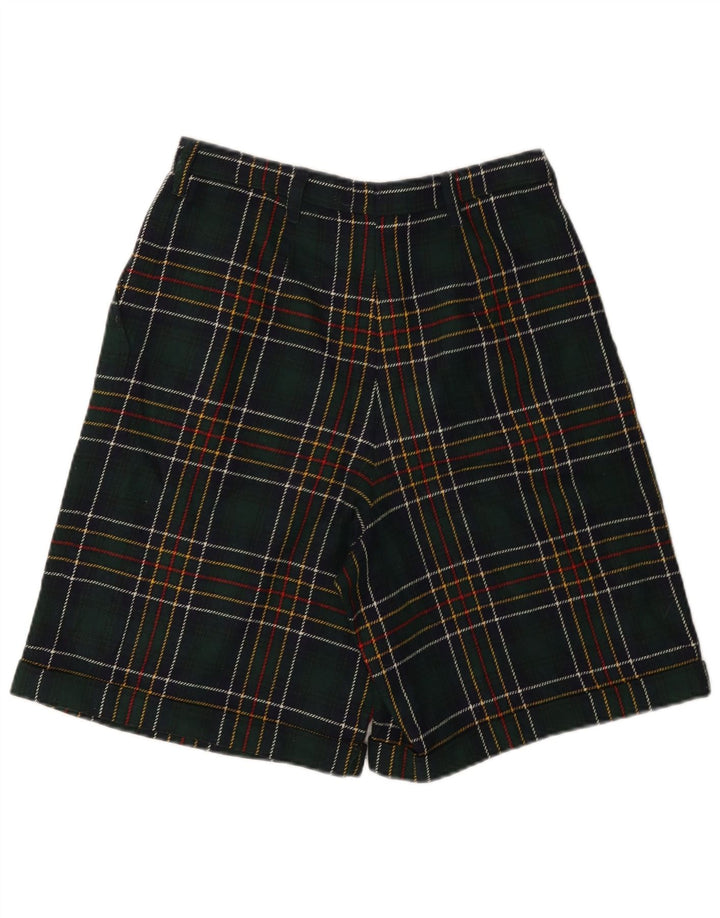 VINTAGE Womens High Waist Casual Shorts W28 Medium Green Plaid