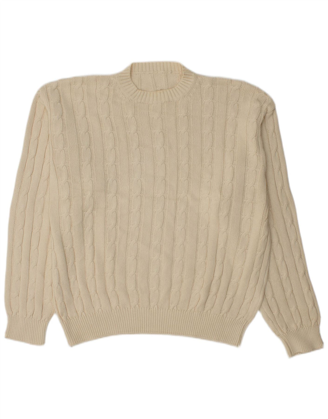 Vintage Mens Crew Neck Jumper Sweater Medium Off White Cotton