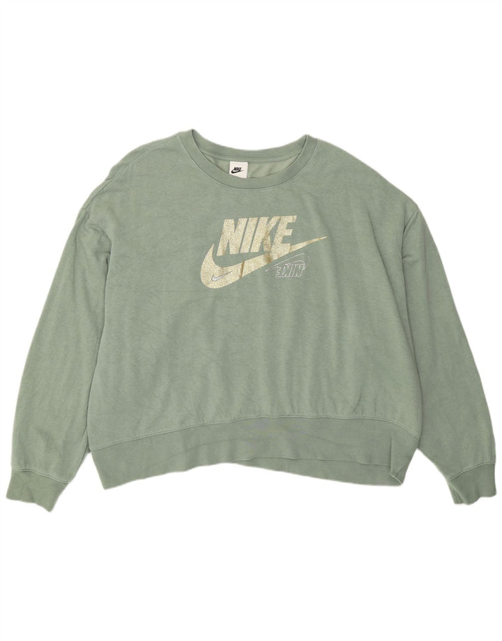 Nike Womens Graphic Oversized Sweatshirt Jumper UK 20 2XL Green Cotton