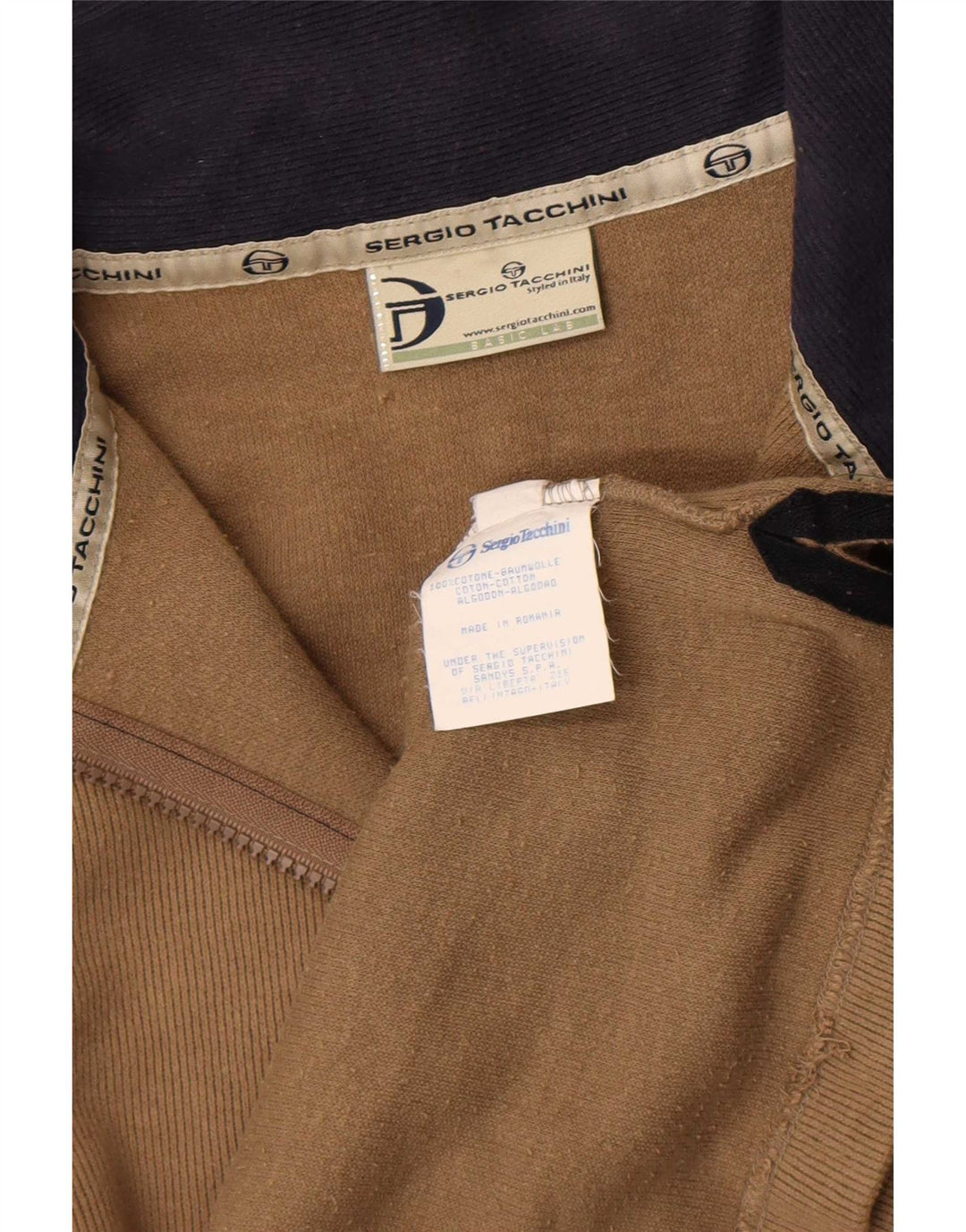 Sergio Tacchini Mens Zip Neck Sweatshirt Jumper Medium Beige Cotton