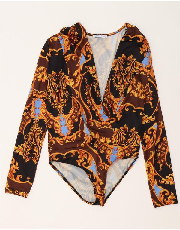 Zara Womens Trafaluc Long Sleeve Bodysuit UK 10 Small Multicoloured Paisley