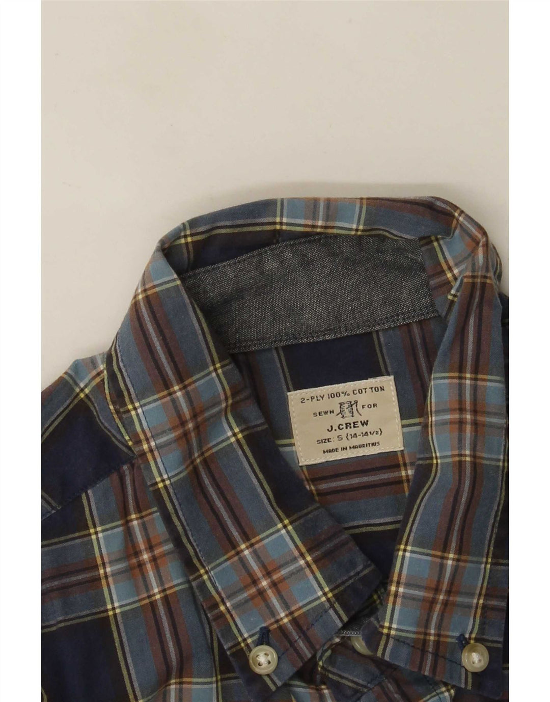 J. Crew Mens Shirt Size 14 1/2 Small Blue Check Cotton