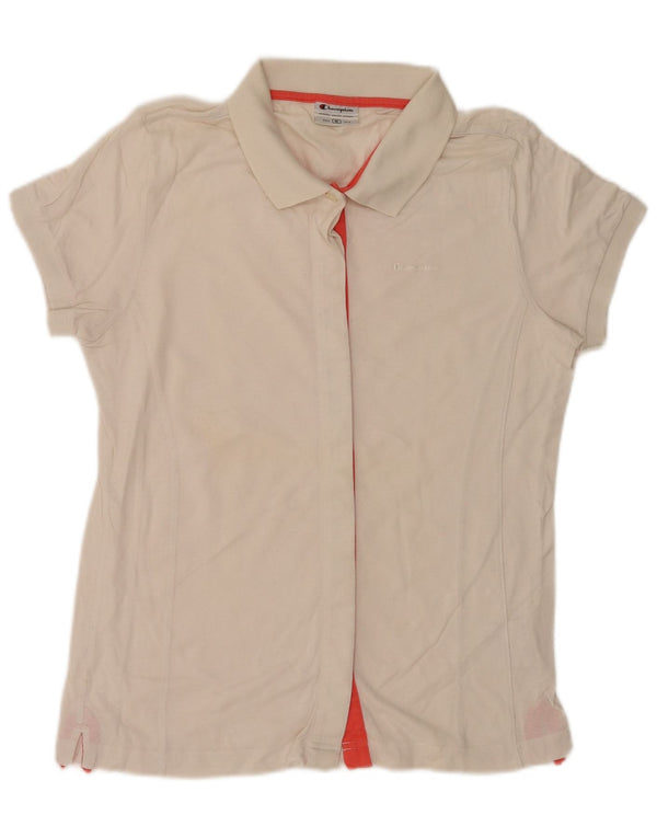 Champion Womens Short Sleeve Shirt Blouse UK 14 Medium White Cotton