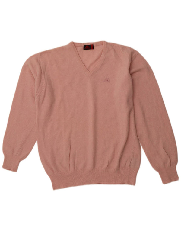 KAPPA Mens V-Neck Jumper Sweater Large Pink Wool