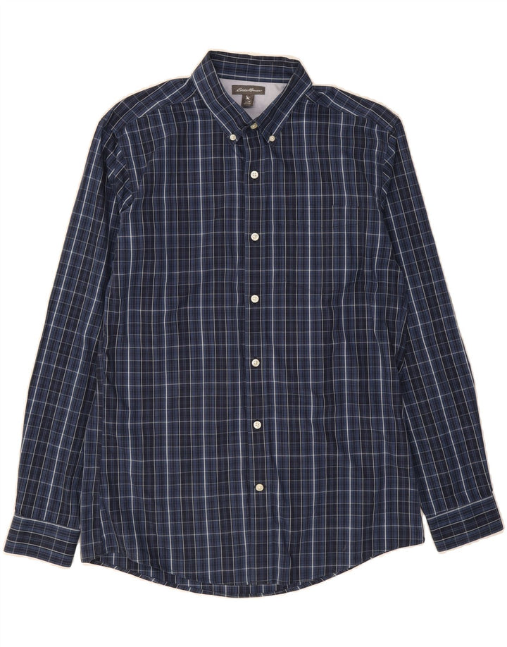 EDDIE BAUER Mens Shirt Medium Navy Blue Check Cotton Vintage Eddie Bauer and Second-Hand Eddie Bauer from Messina Hembry 