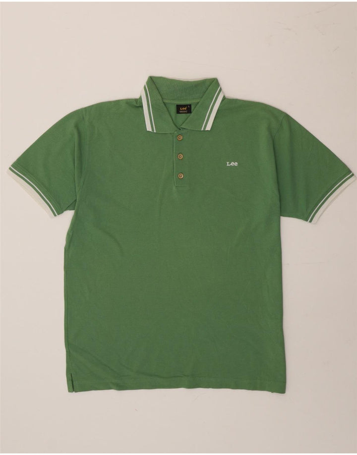 Lee Mens Polo Shirt Large Green Striped Cotton