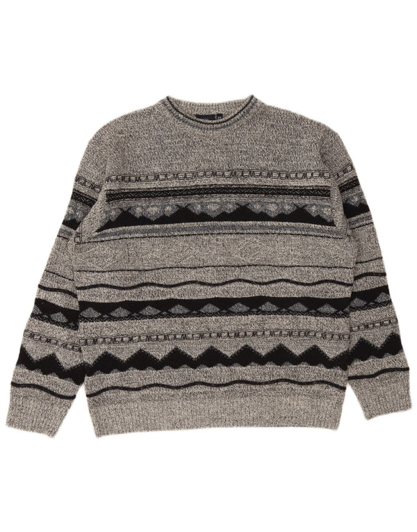 Carletti Mens Crew Neck Jumper Sweater 2XL Grey Geometric Acrylic