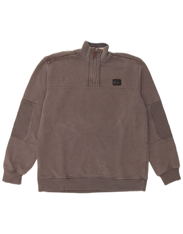 Champion Mens Zip Neck Sweatshirt Jumper 2XL Grey Cotton