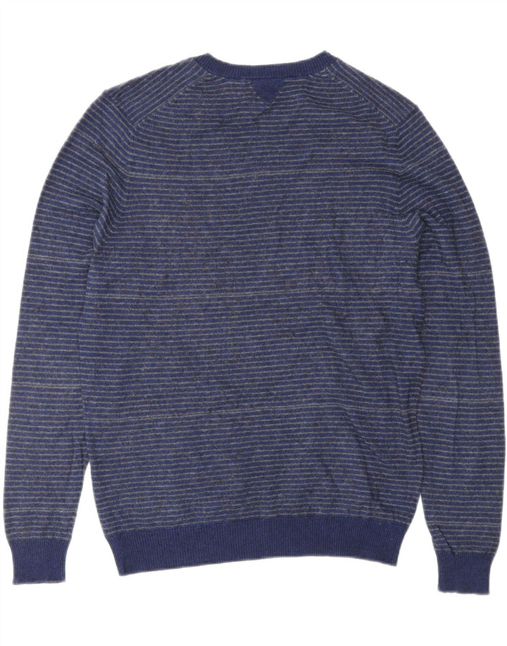 TRUSSARDI JEANS Mens V-Neck Jumper Sweater Medium Blue Striped Cotton
