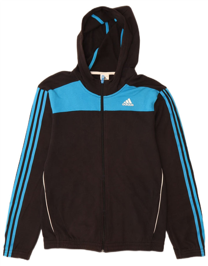 ADIDAS Mens Zip Hoodie Sweater Small Black Colourblock Cotton