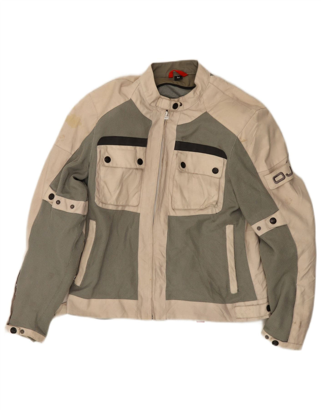 OJ ATMOSFERE Womens Racer Jacket UK 14 Medium Beige Colourblock Polyamide