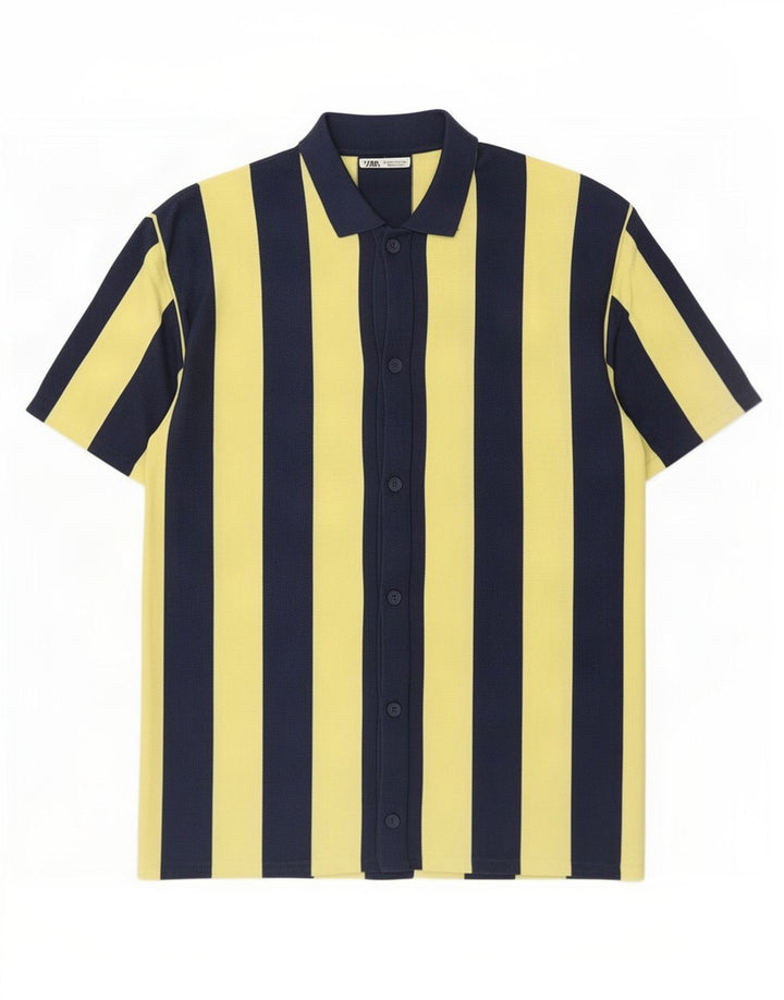 Zara Mens Short Sleeve Shirt Medium Blue Striped Cotton