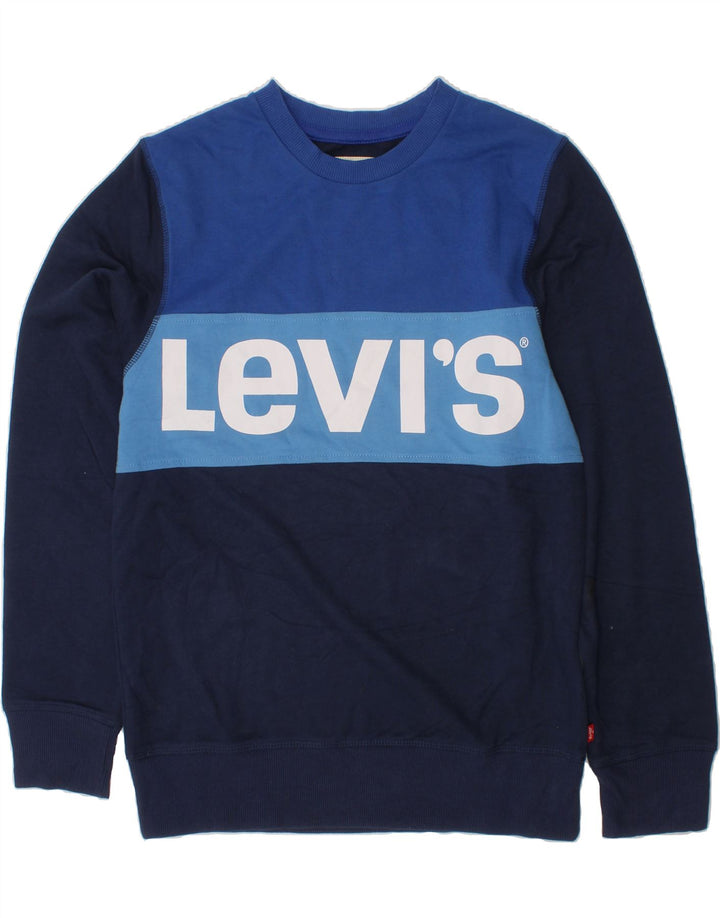 LEVI'S Boys Sweatshirt Jumper 12-13 Years Large Navy Blue Colourblock Vintage Levi's and Second-Hand Levi's from Messina Hembry 