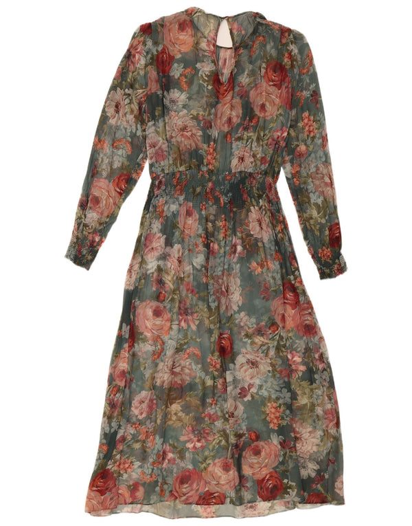 VINTAGE Womens Long Sleeve Maxi Dress UK 12 Medium Multicoloured Floral