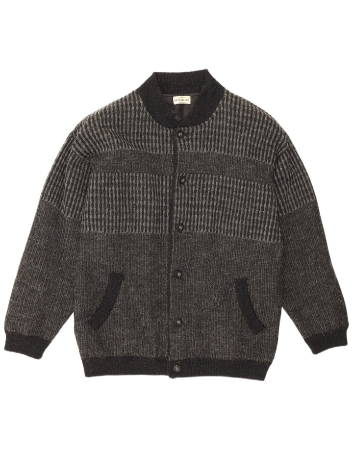 Settebello Mens Cardigan Sweater Medium Grey Geometric Acrylic Retro