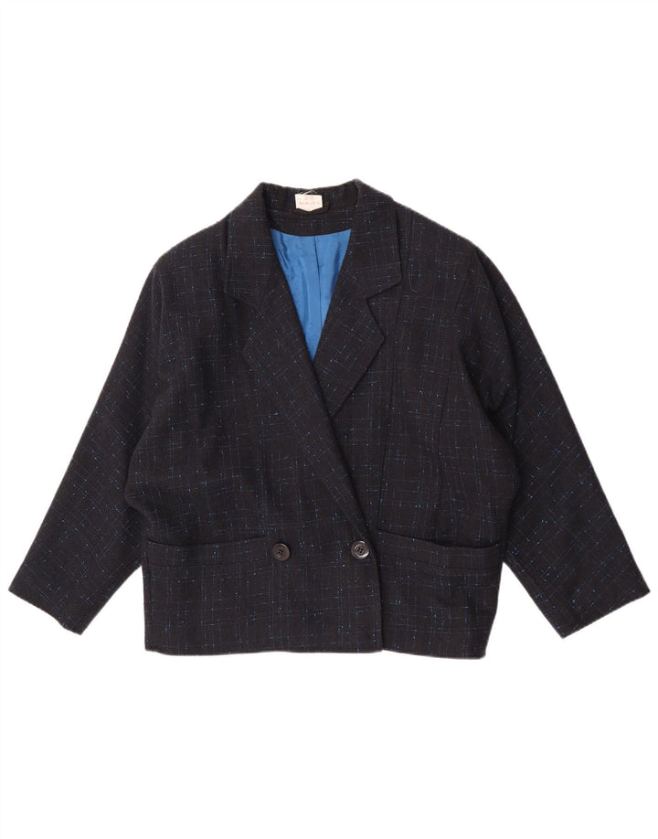 Vintage Womens Oversized Blazer Jacket EU 34 XS Navy Blue Check