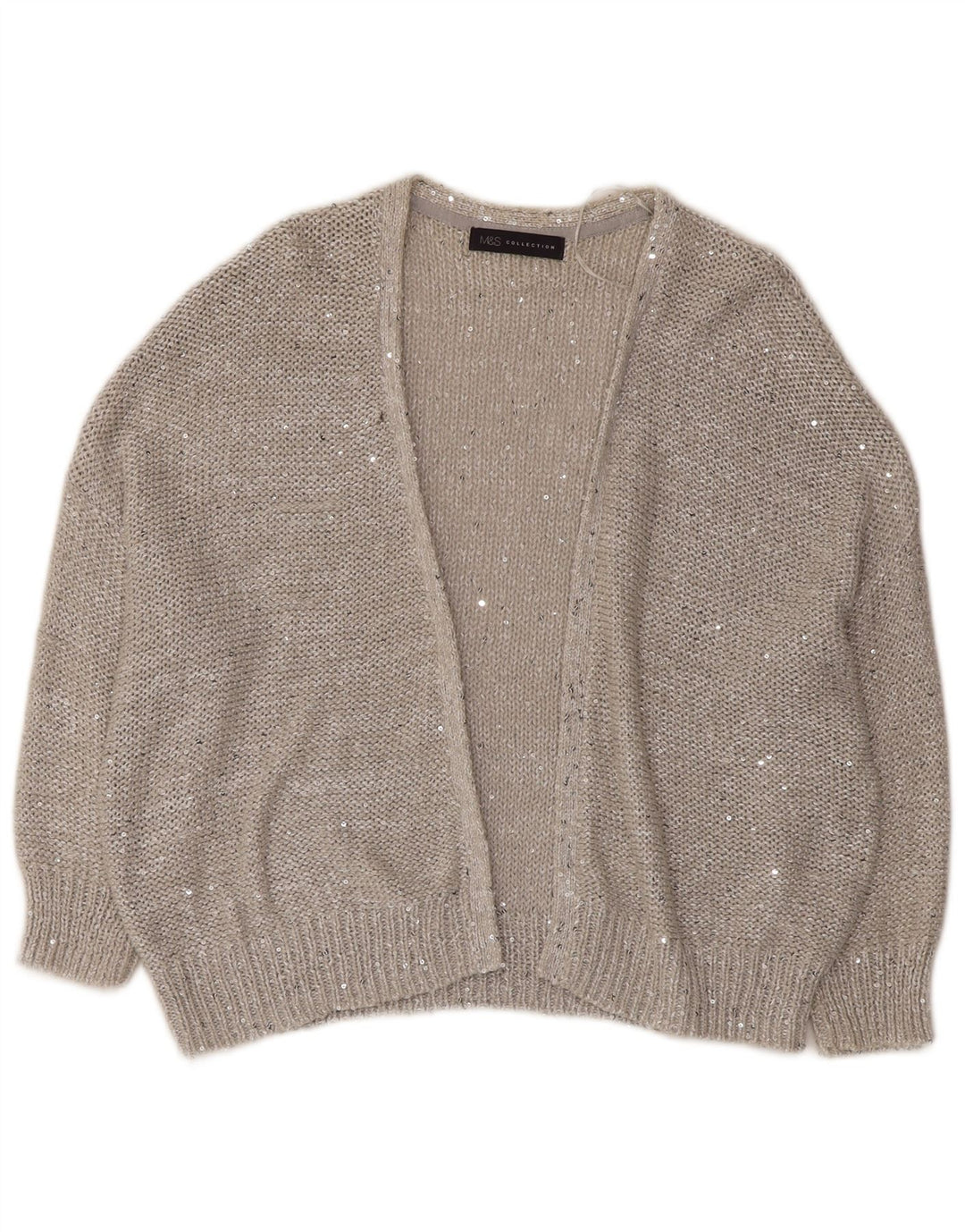 MARKS & SPENCER Womens 3/4 Sleeve Open Cardigan Sweater UK 14 Large Grey