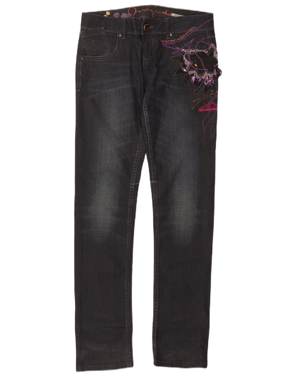 Desigual Womens Graphic Slim Jeans EU 40 Medium W32 L35 Black Cotton