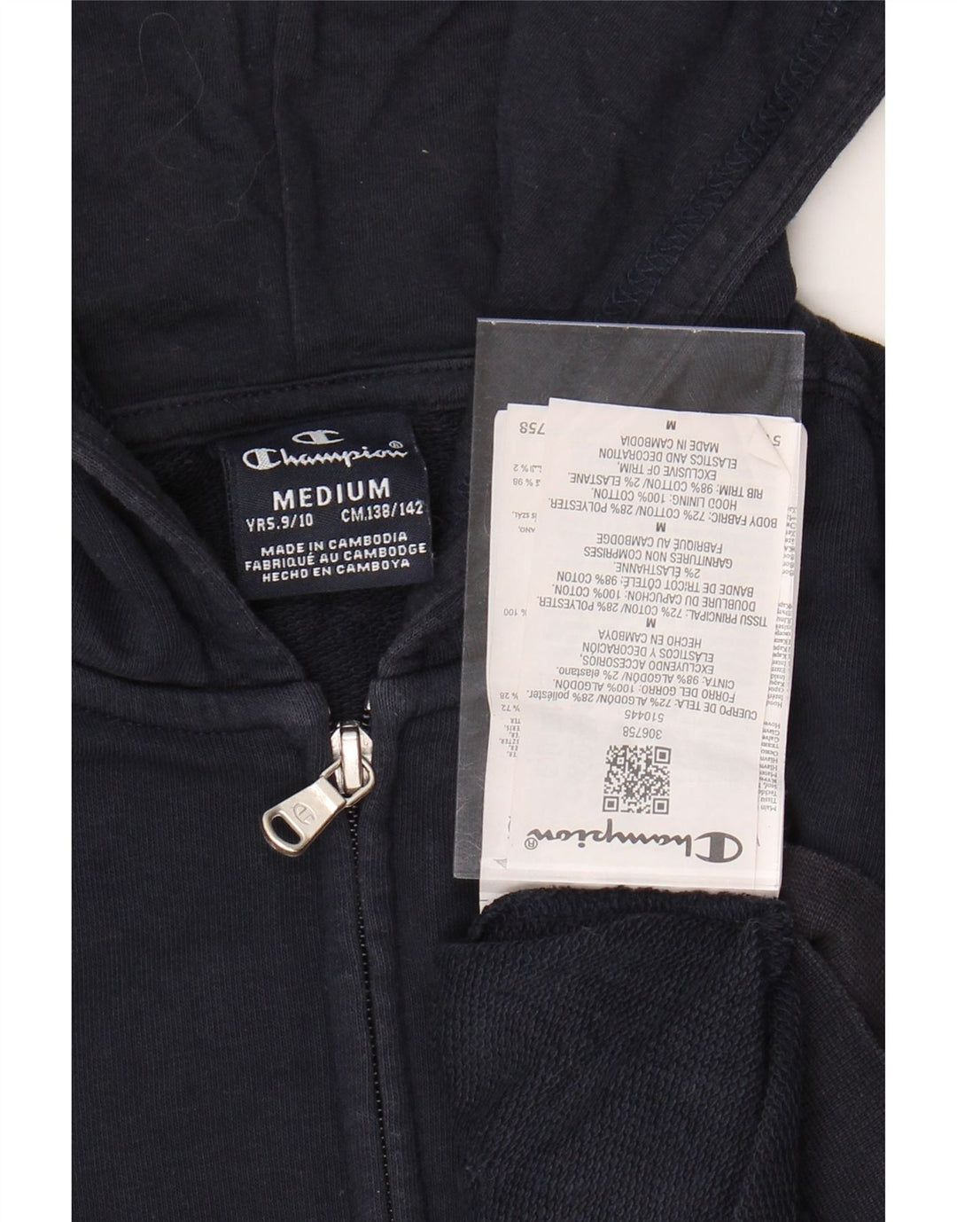 CHAMPION Boys Graphic Zip Hoodie Sweater 9-10 Years Medium  Navy Blue