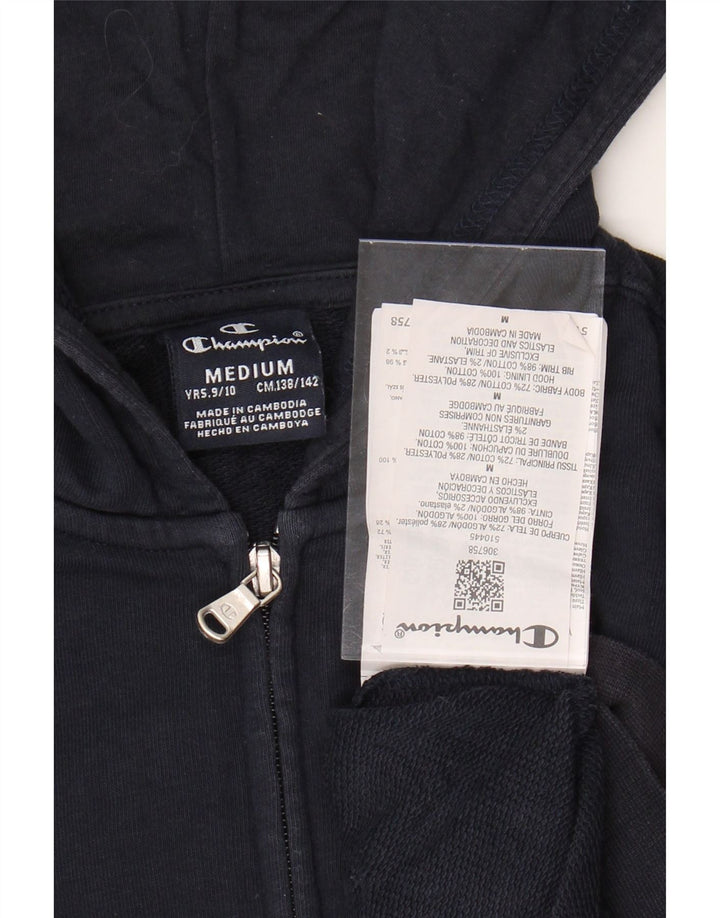 CHAMPION Boys Graphic Zip Hoodie Sweater 9-10 Years Medium  Navy Blue
