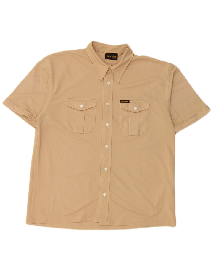 Wrangler Mens Short Sleeve Shirt Large Beige Polyester