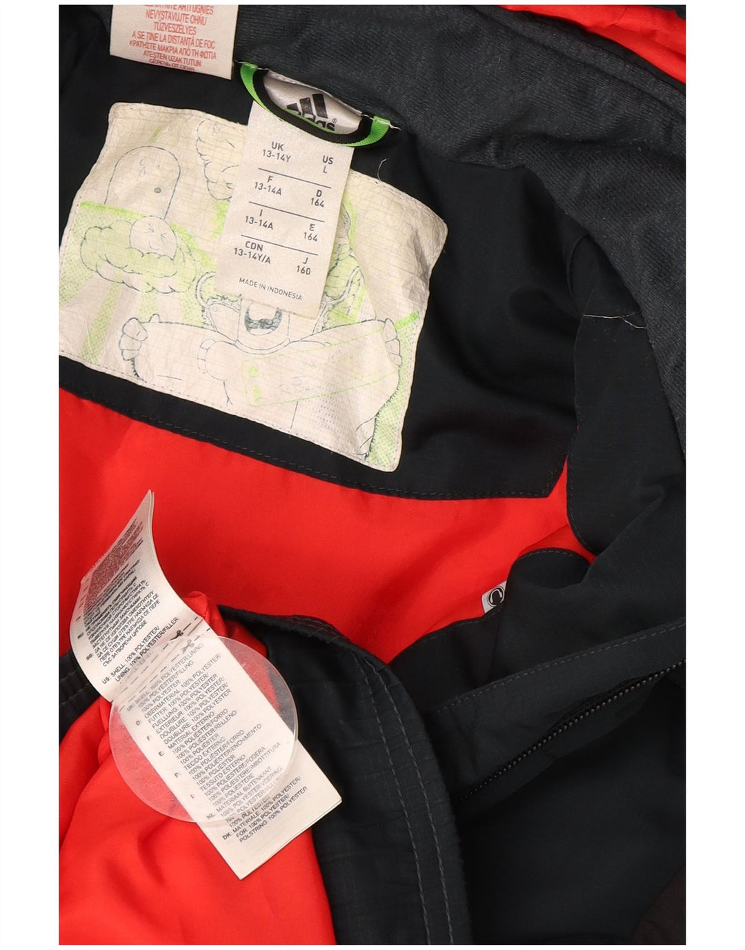 ADIDAS Boys Hooded Padded Jacket 13-14 Years Navy Blue Colourblock