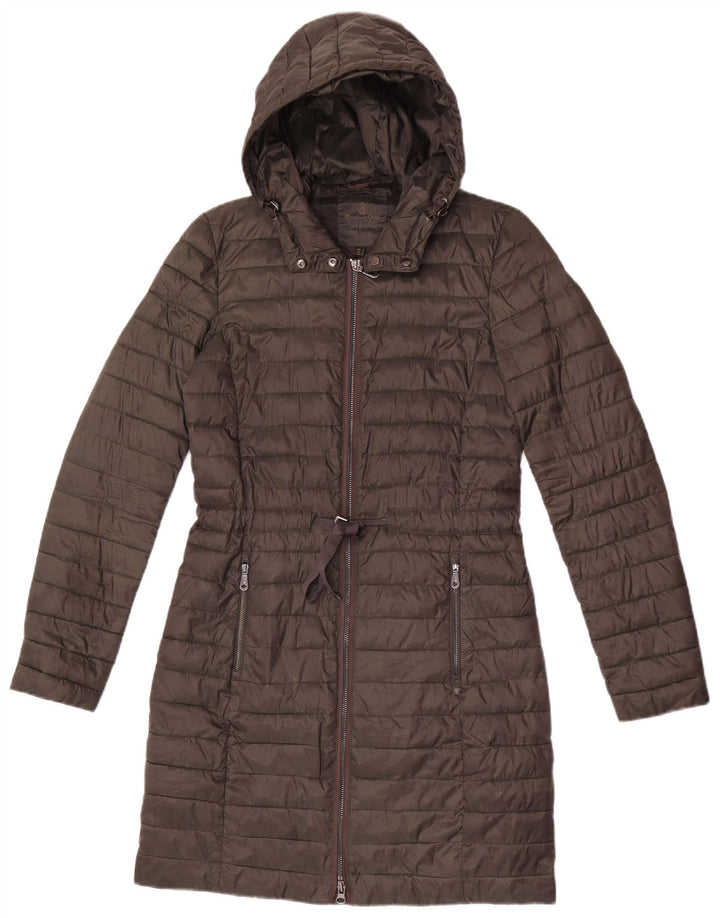 Massimo Dutti Womens Hooded Padded Coat UK 10 Small Khaki Polyester