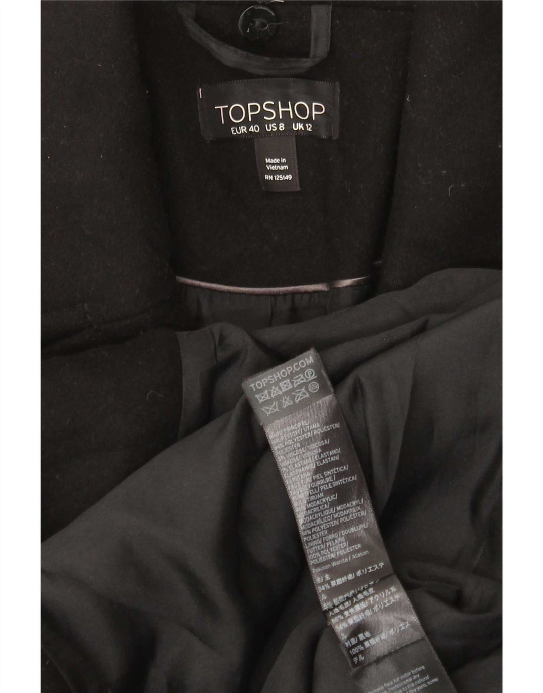 Topshop Womens Overcoat UK 12 Medium Black Polyester