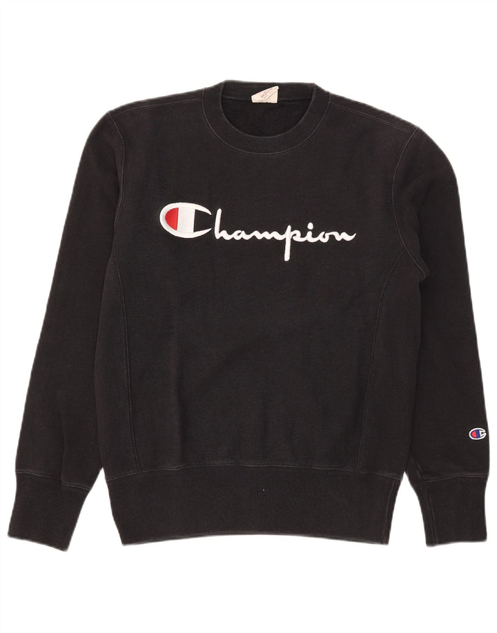 Champion Mens Reverse Weave Graphic Sweatshirt Jumper Medium Black Cotton