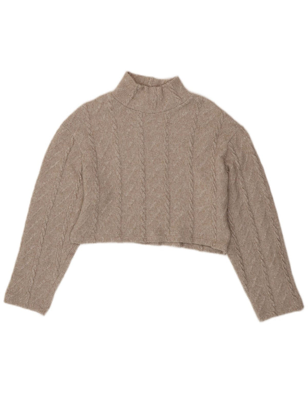 Zara Womens Crop Turtle Neck Jumper Sweater UK 14 Medium Beige Polyester