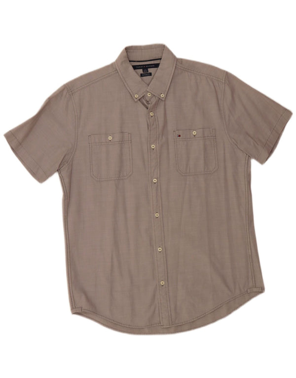 TOMMY HILFIGER Mens Custom Fit Short Sleeve Shirt Large Grey