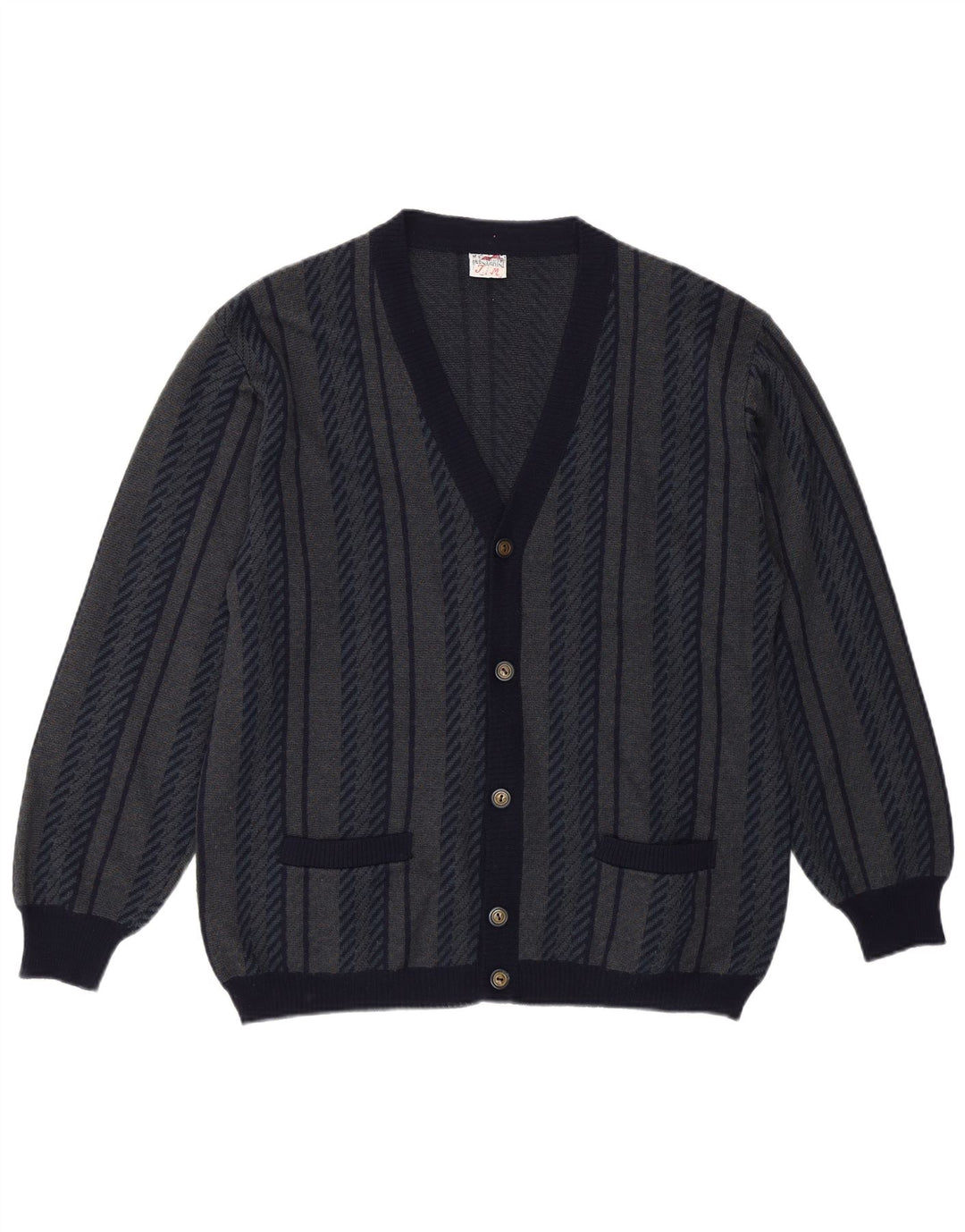 Bernardini Mens Cardigan Sweater Small Navy Blue Geometric