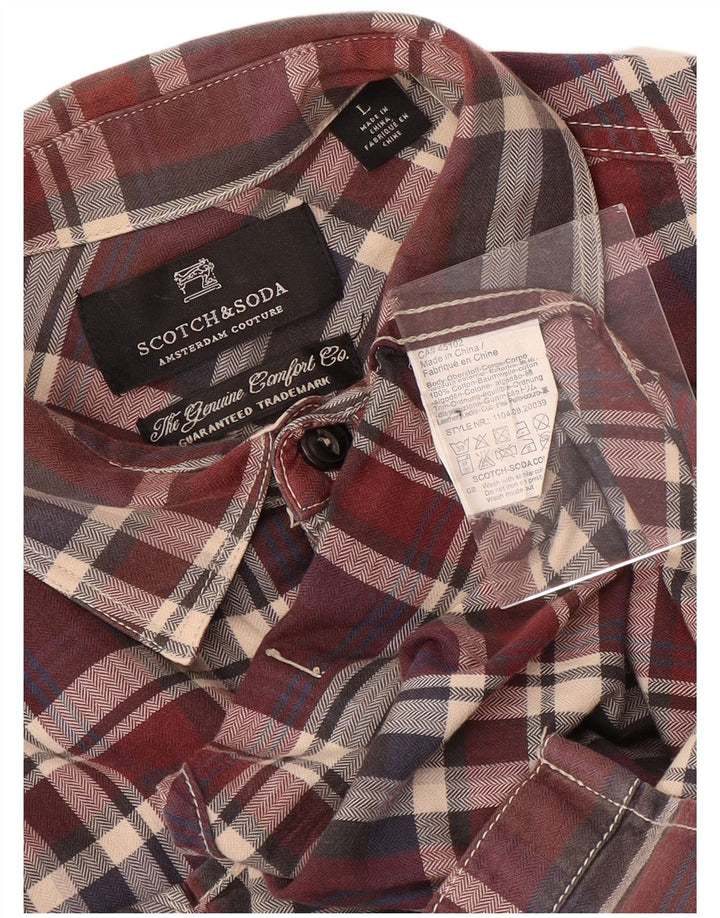 SCOTCH & SODA Mens Shirt Large Maroon Check Cotton