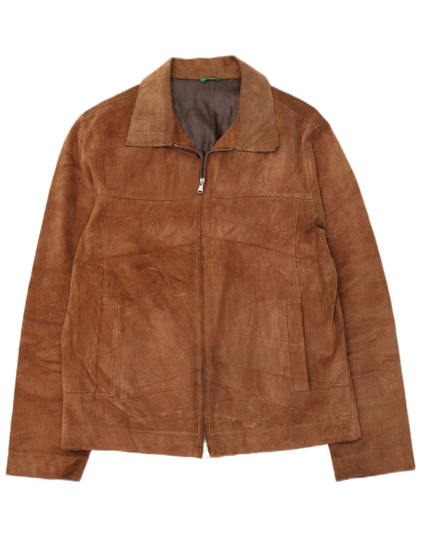 Benetton Mens Suede Jacket UK 38 Medium Brown Leather