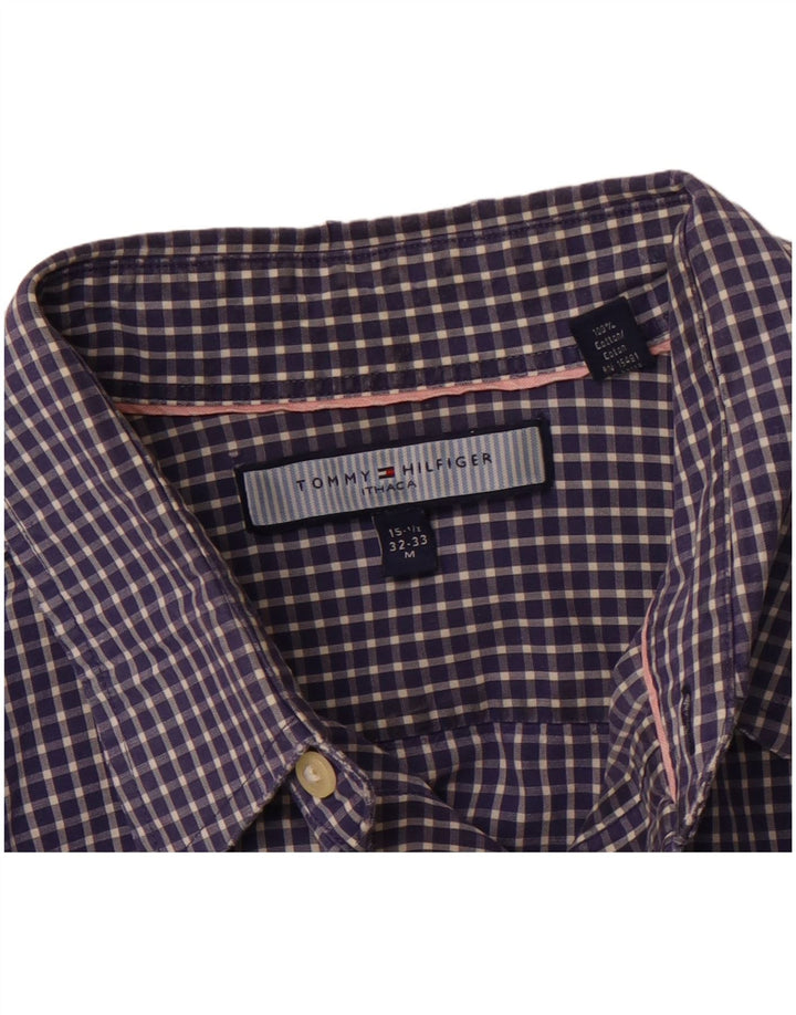 TOMMY HILFIGER Mens Checked  Shirt Size 15 1/2 Medium Navy Blue Cotton