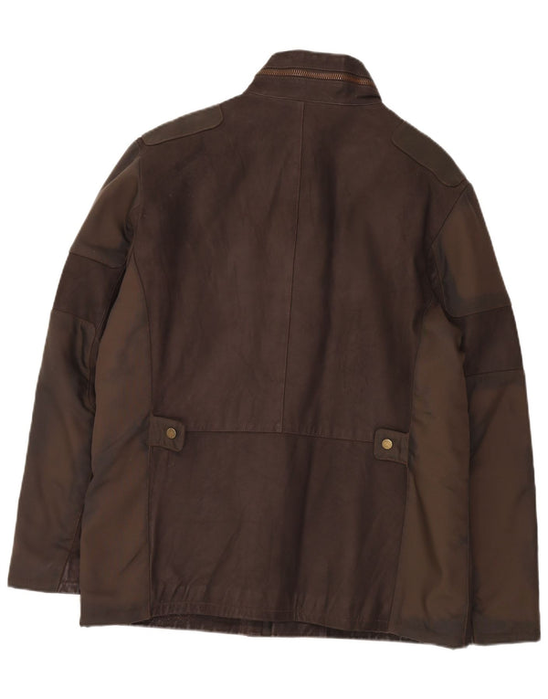 Vintage Mens Hooded Leather Jacket IT 52 Large Brown