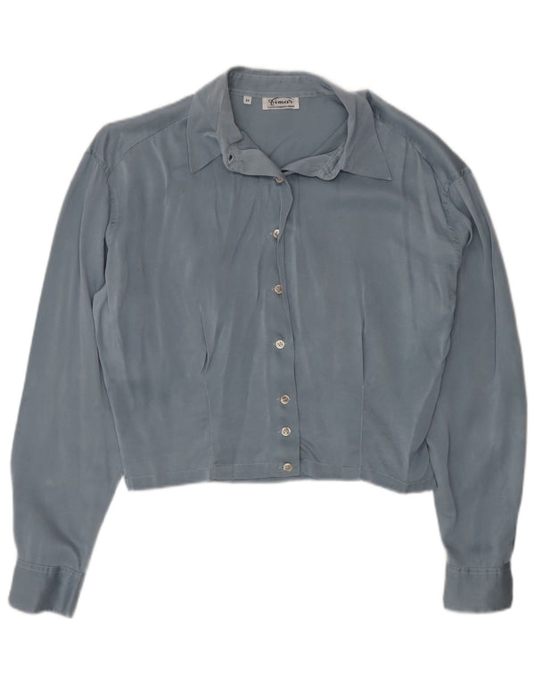 Vintage Womens Crop Shirt Blouse IT 44 Medium Blue Silk