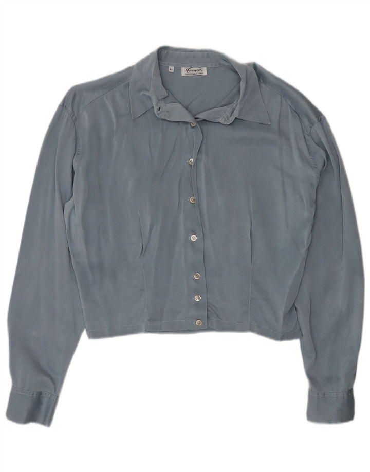 Vintage Womens Crop Shirt Blouse IT 44 Medium Blue Silk