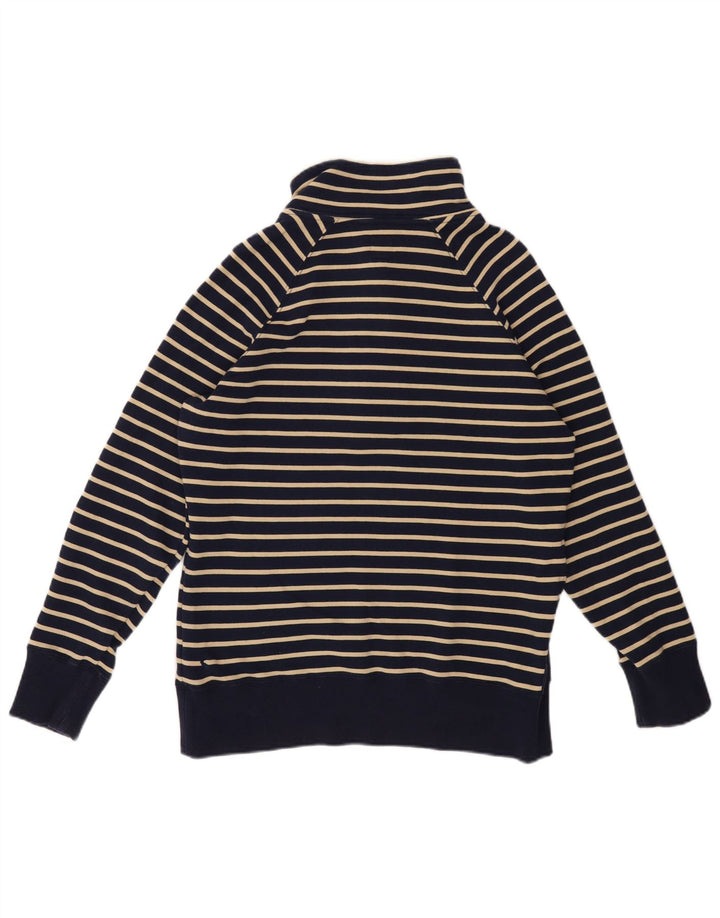 JOULES Womens Button Neck Sweatshirt Jumper UK 14 Large Navy Blue Striped