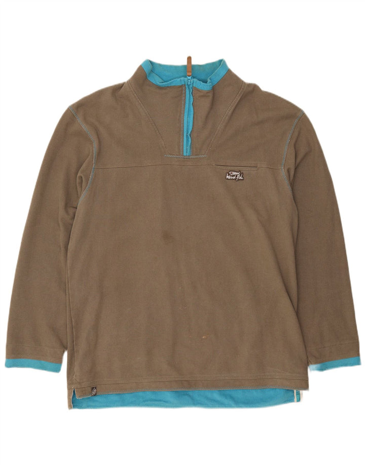 WEIRD FISH Mens Zip Neck Sweatshirt Jumper Large Grey Cotton