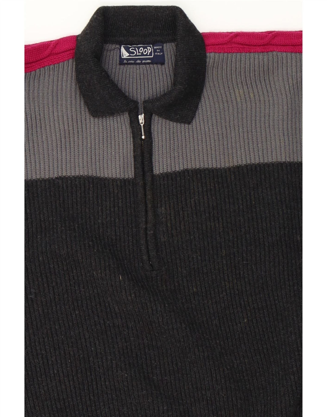 SLOOP Mens Polo Neck Jumper Sweater Large Grey Colourblock Wool Vintage Sloop and Second-Hand Sloop from Messina Hembry 