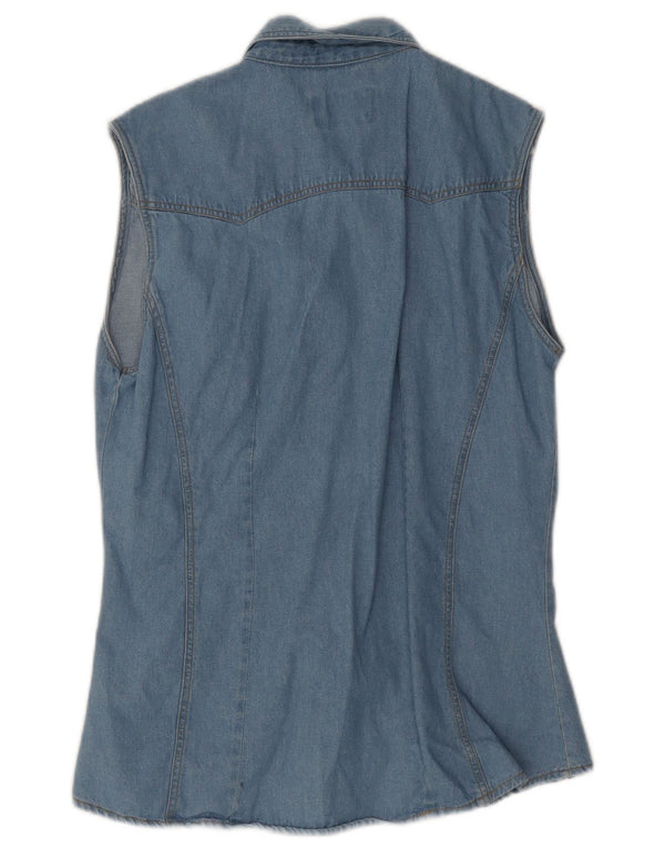 Vintage Womens Sleeveless Denim Shirt UK 14 Large Blue Cotton