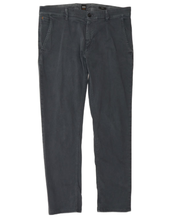 Hugo Boss Mens Slim Chino Trousers W34 L32 Navy Blue Cotton Classic