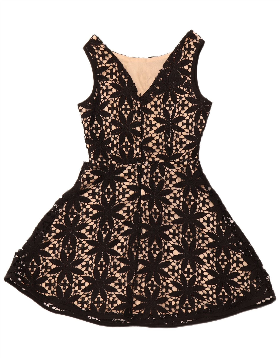 QUIZ Womens Crochet Sleeveless A-Line Dress UK 6 XS  Black Floral