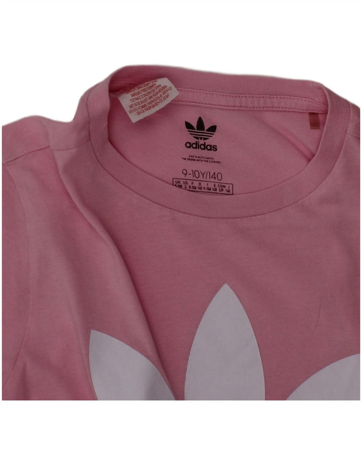 ADIDAS Girls Graphic T-Shirt Top 9-10 Years Pink Cotton