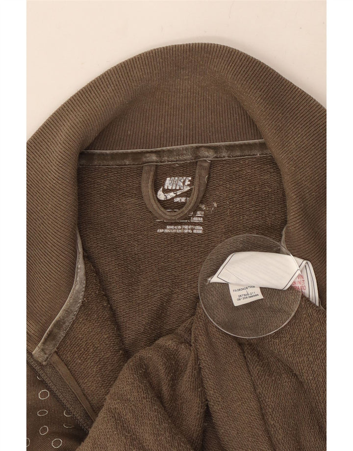 NIKE Womens Tracksuit Top Jacket UK 14 Large Khaki Spotted Cotton